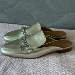 TORY BURCH MINI BENTON LEATHER LOAFER SLIDE IN SPARK GOLD US 8M